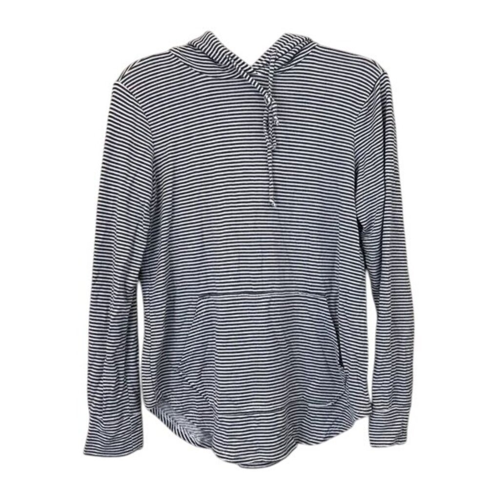 Sunday Size M Soft Stripe Pullover Hoodie Sweatshirt Navy White Stretch Nautical
